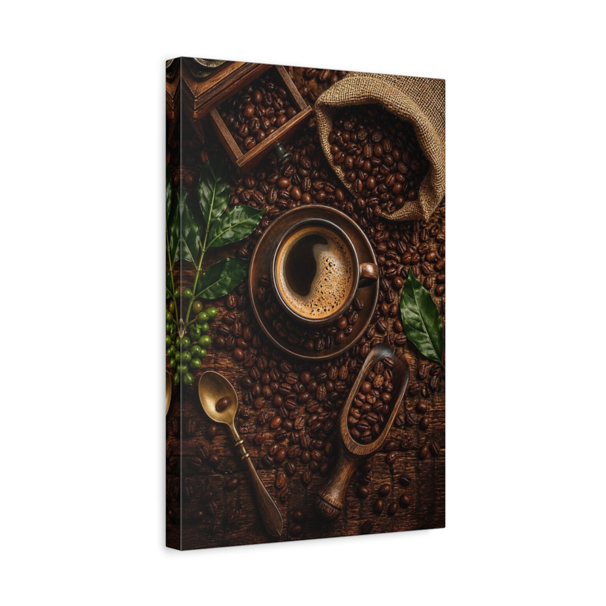 Side Mockup 4. Vintage Coffee Rich Brown Coffee shown as stretched canvas wall art