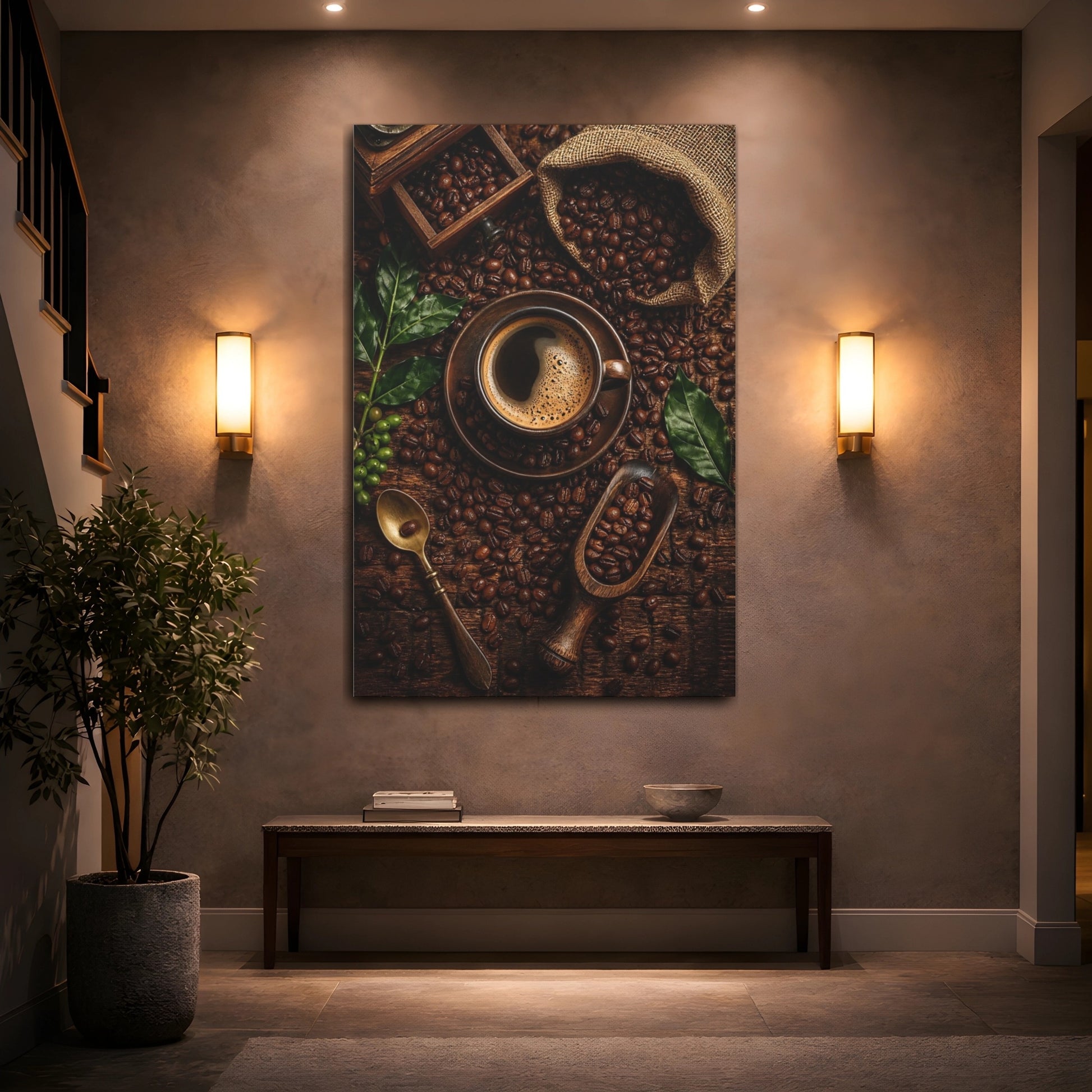 Mockup 2. Vintage Coffee Rich Brown Coffee shown as stretched canvas wall art