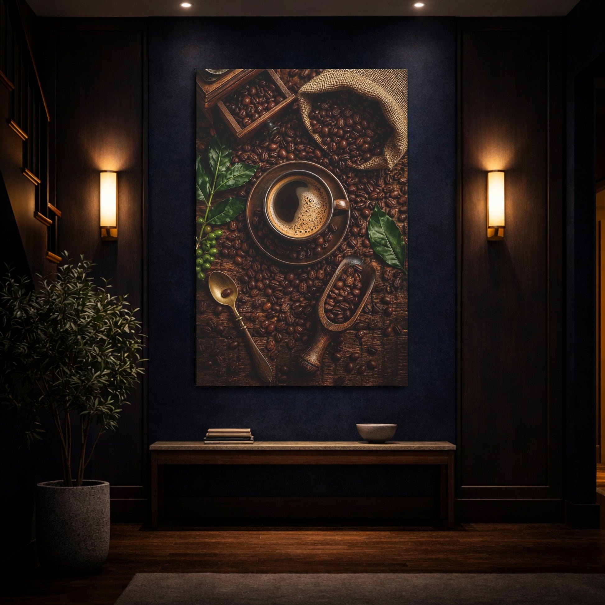 Mockup 4. Vintage Coffee Rich Brown Coffee shown as stretched canvas wall art