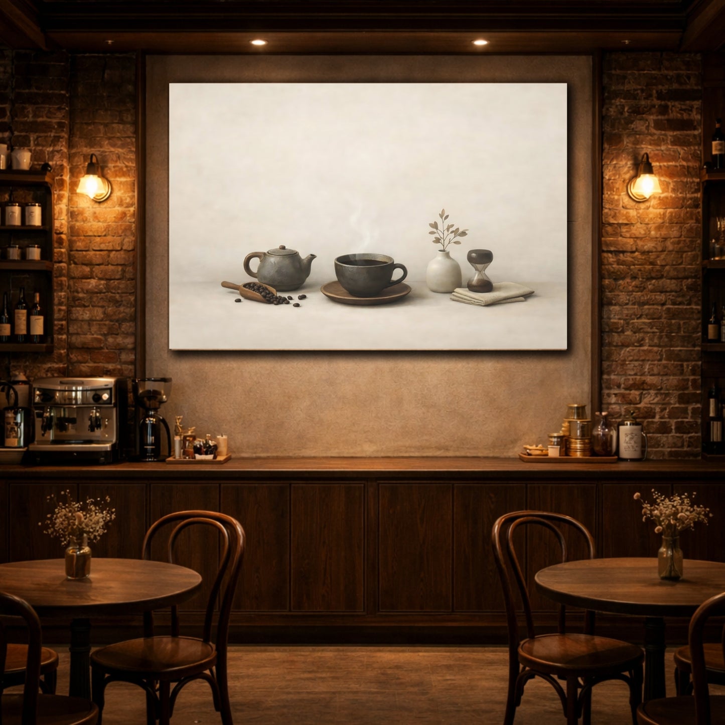 Vintage Coffee Rustic Coffee Still Life shown as front canvas room wall art