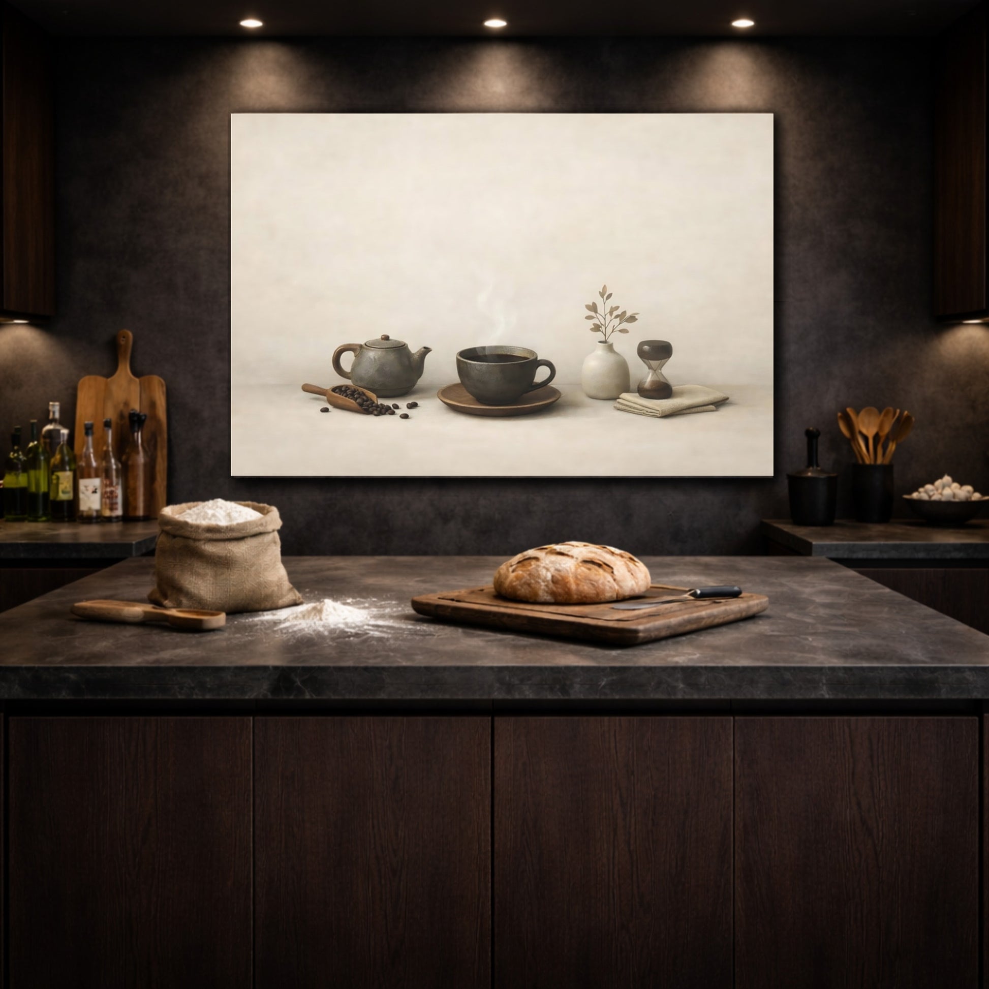 Vintage Coffee Rustic Coffee Still Life shown as front canvas room wall art