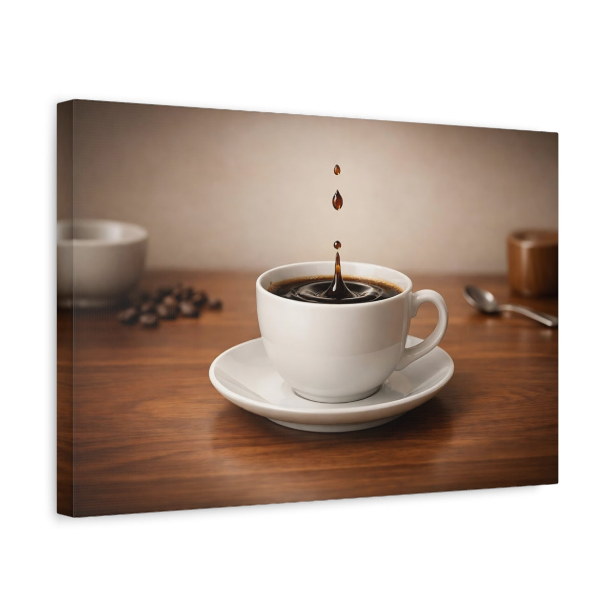 Side Mockup 4. Vintage Coffee Splash Brown Coffee shown as stretched canvas wall art