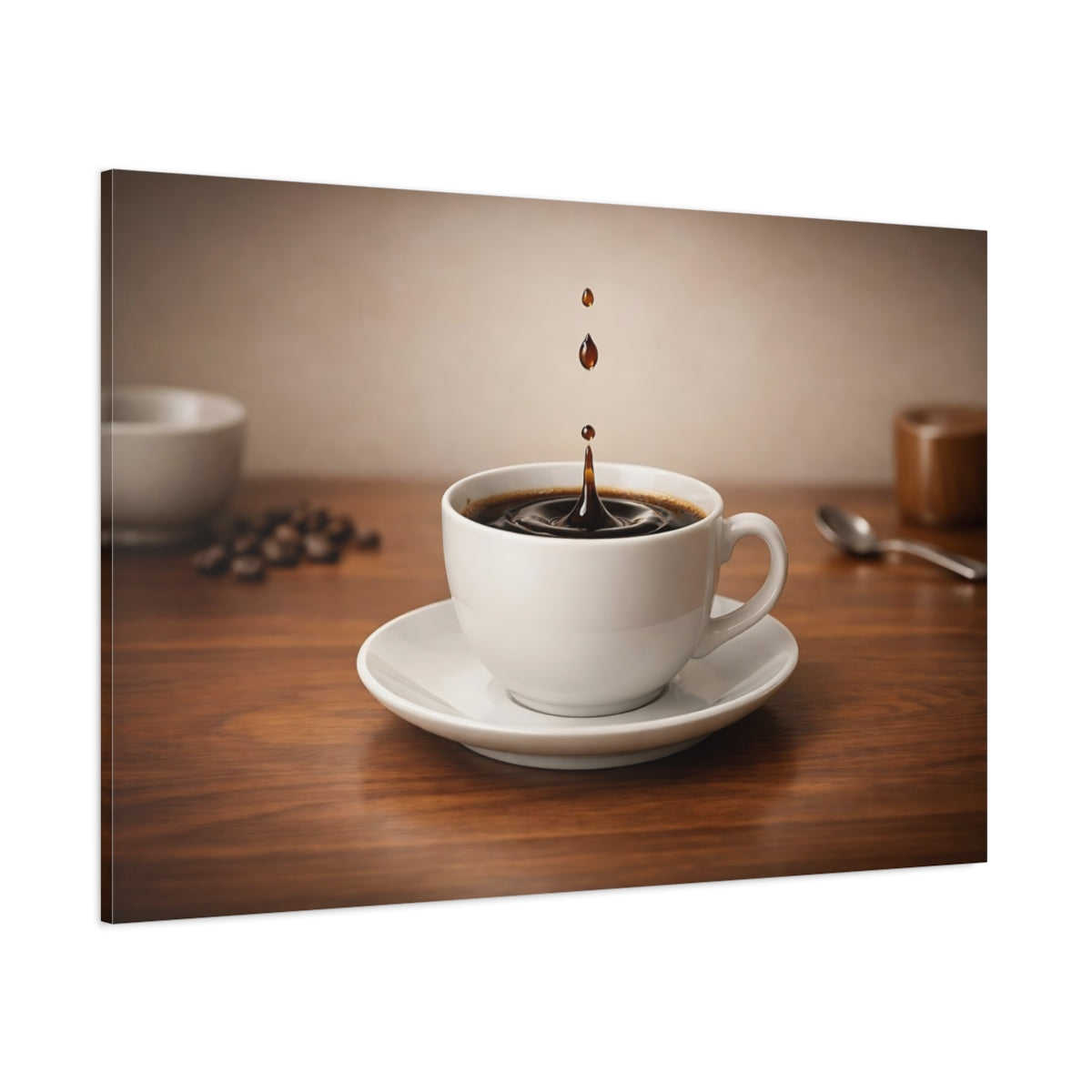 Main Mockup. Vintage Coffee Splash Brown Coffee shown as stretched canvas wall art