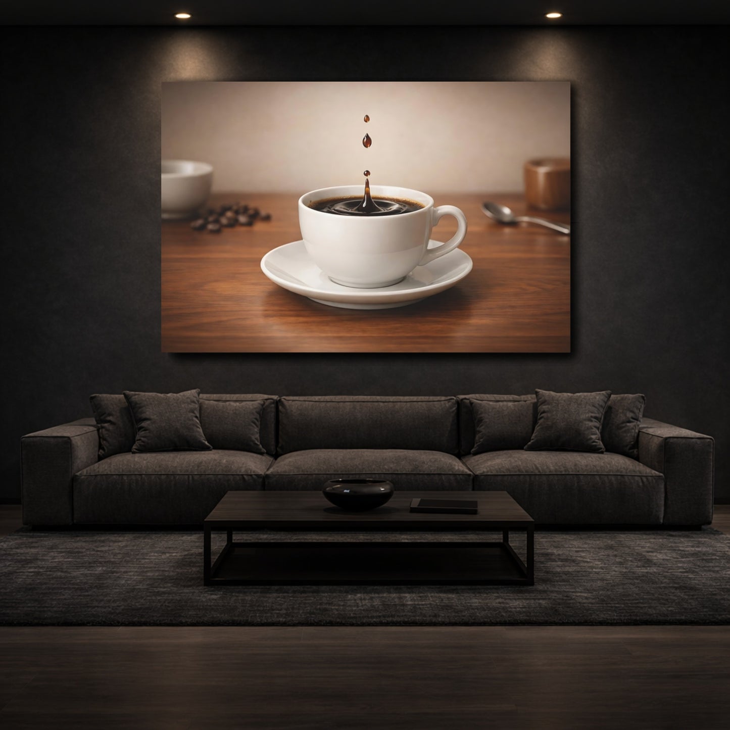 Mockup 2. Vintage Coffee Splash Brown Coffee shown as stretched canvas wall art