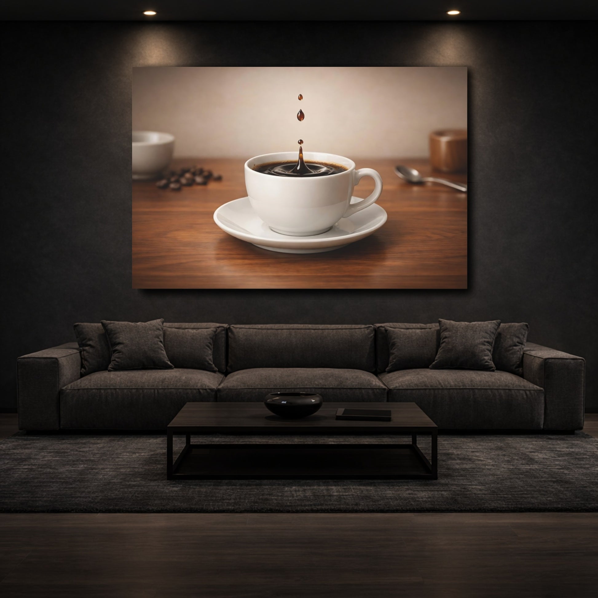 Mockup 2. Vintage Coffee Splash Brown Coffee shown as stretched canvas wall art