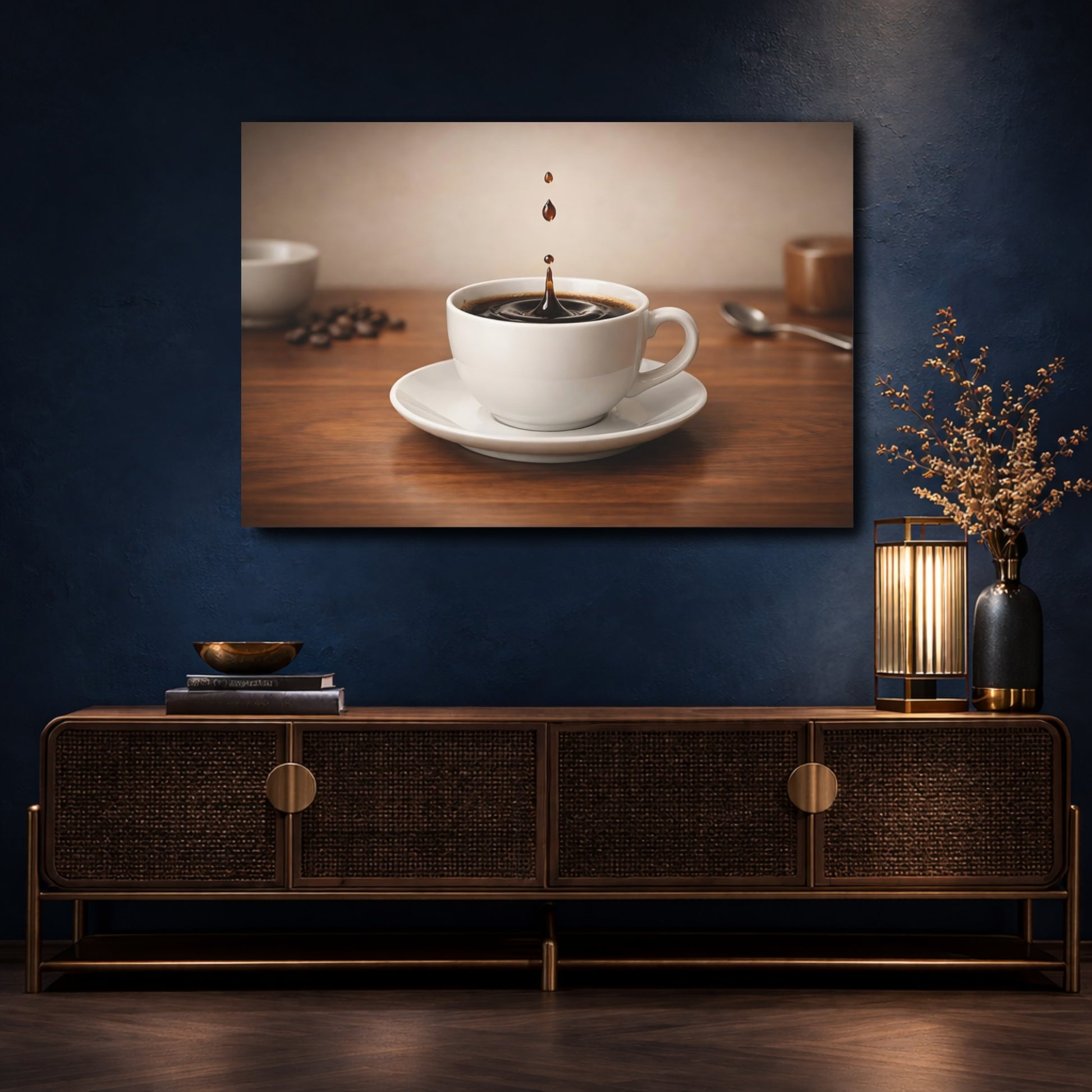 Mockup 4. Vintage Coffee Splash Brown Coffee shown as stretched canvas wall art