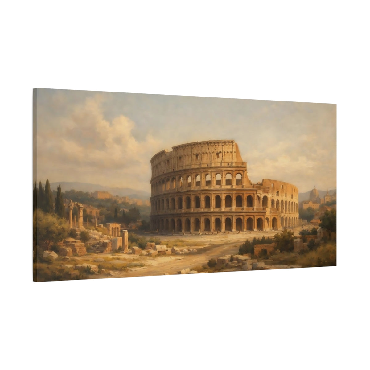 Main Mockup. Vintage Colosseum Colosseum Brown shown as stretched canvas wall art