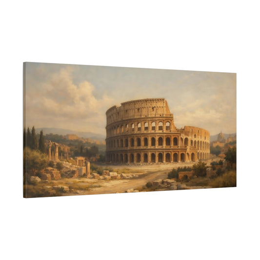 Main Mockup. Vintage Colosseum Colosseum Brown shown as stretched canvas wall art