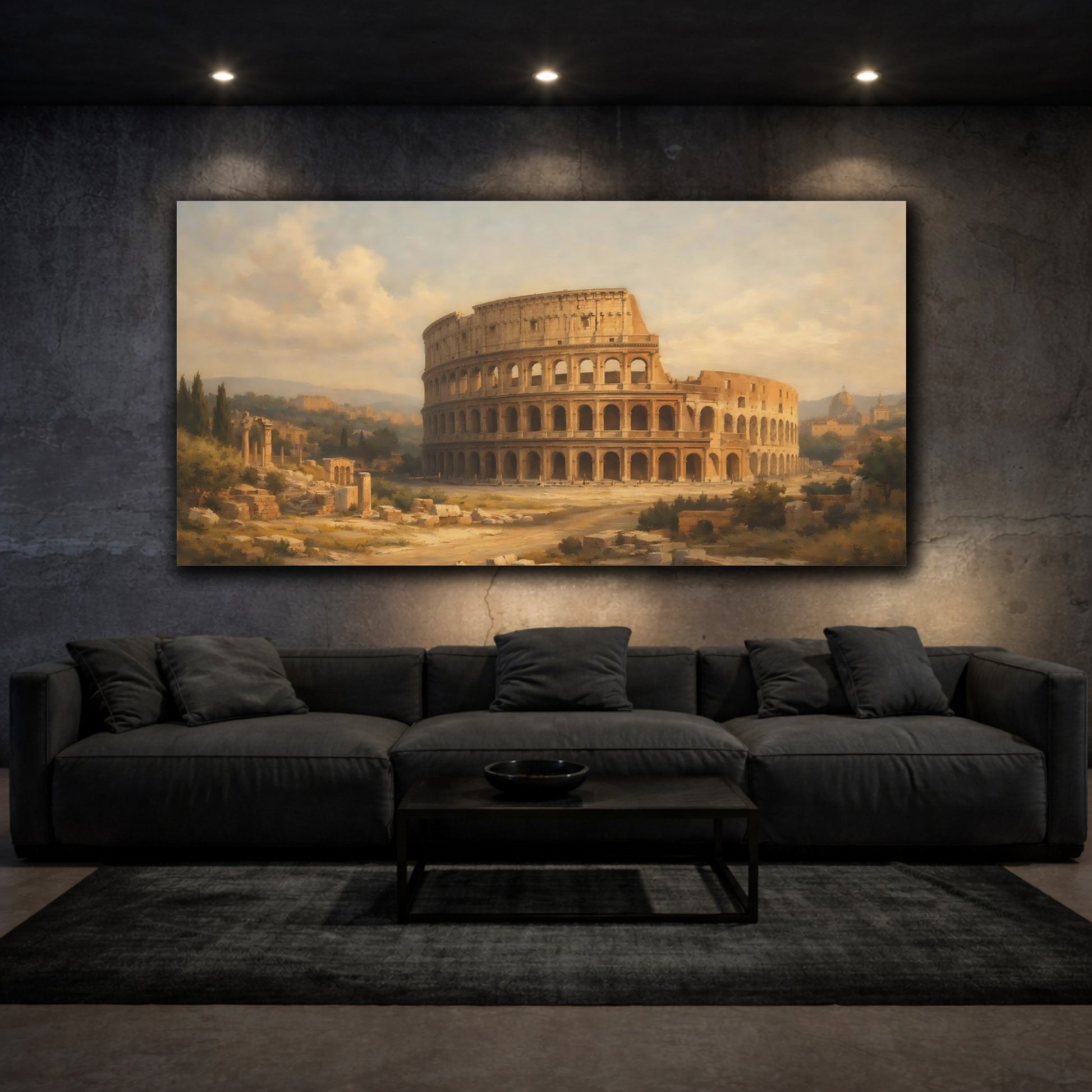 Mockup 2. Vintage Colosseum Colosseum Brown shown as stretched canvas wall art