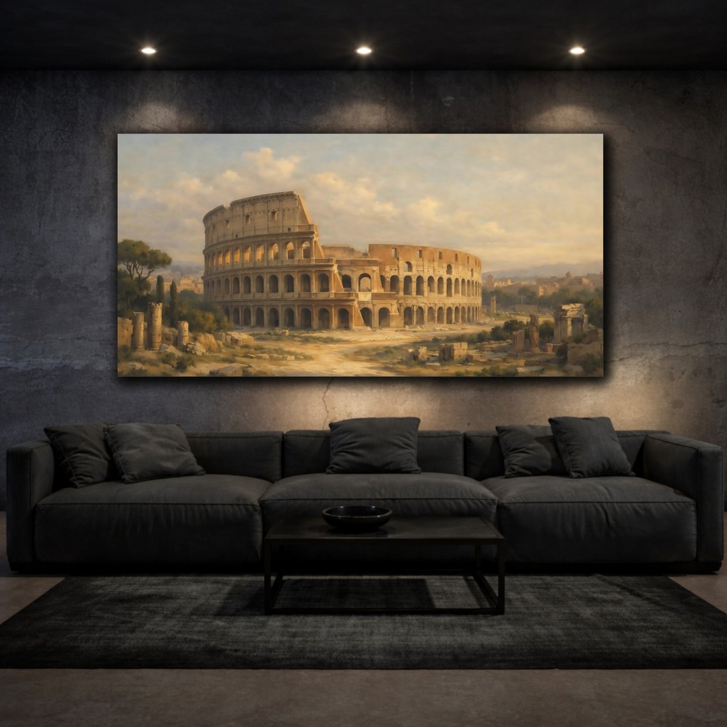 Mockup 2. Vintage Colosseum Colosseum Brown shown as stretched canvas wall art
