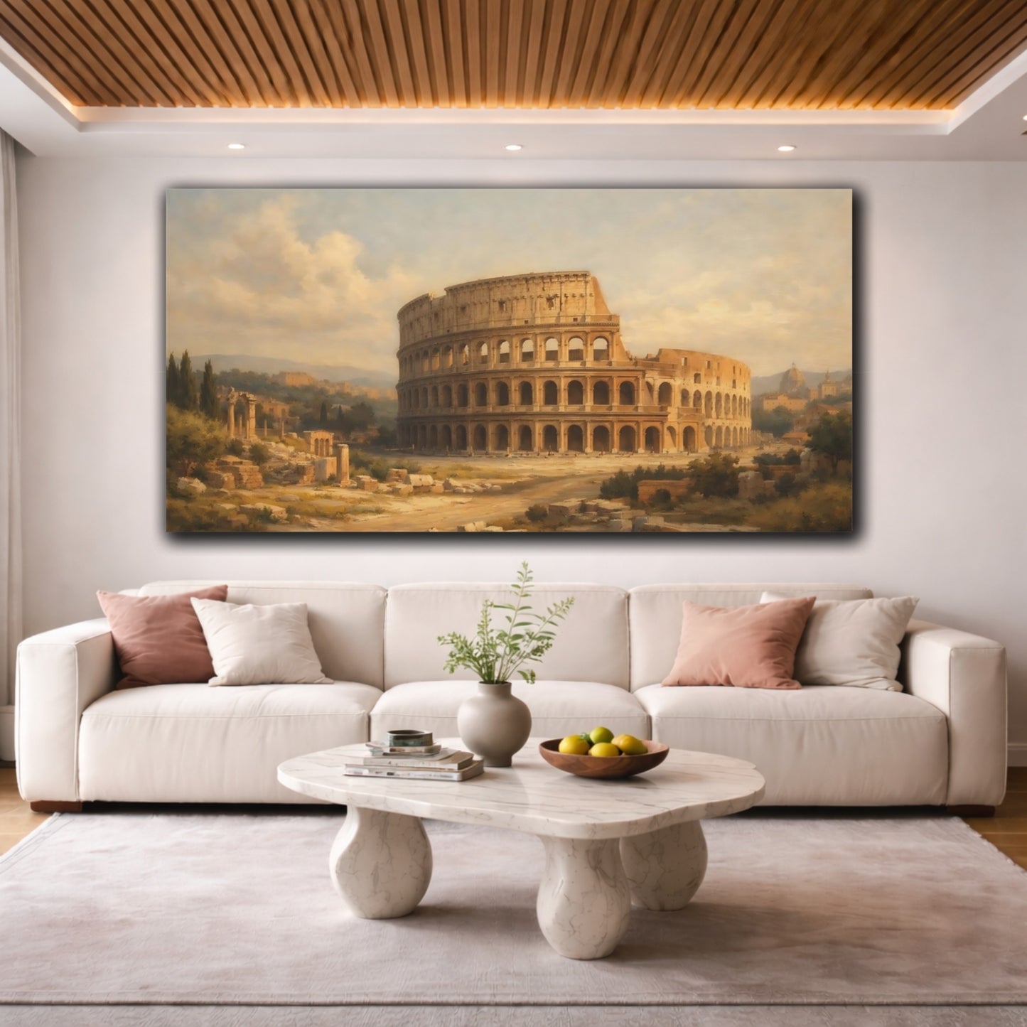 Mockup 3. Vintage Colosseum Colosseum Brown shown as stretched canvas wall art