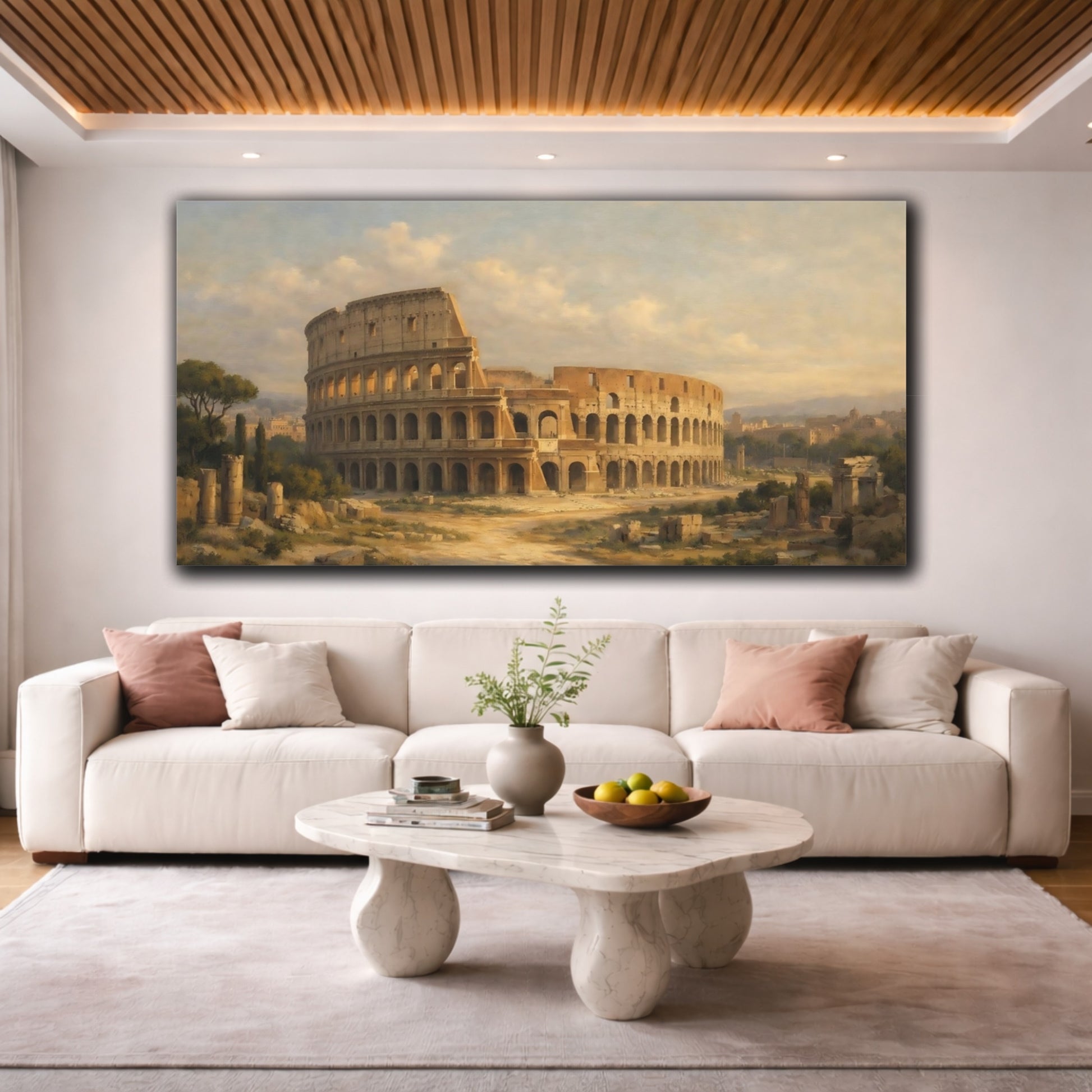 Mockup 3. Vintage Colosseum Colosseum Brown shown as stretched canvas wall art