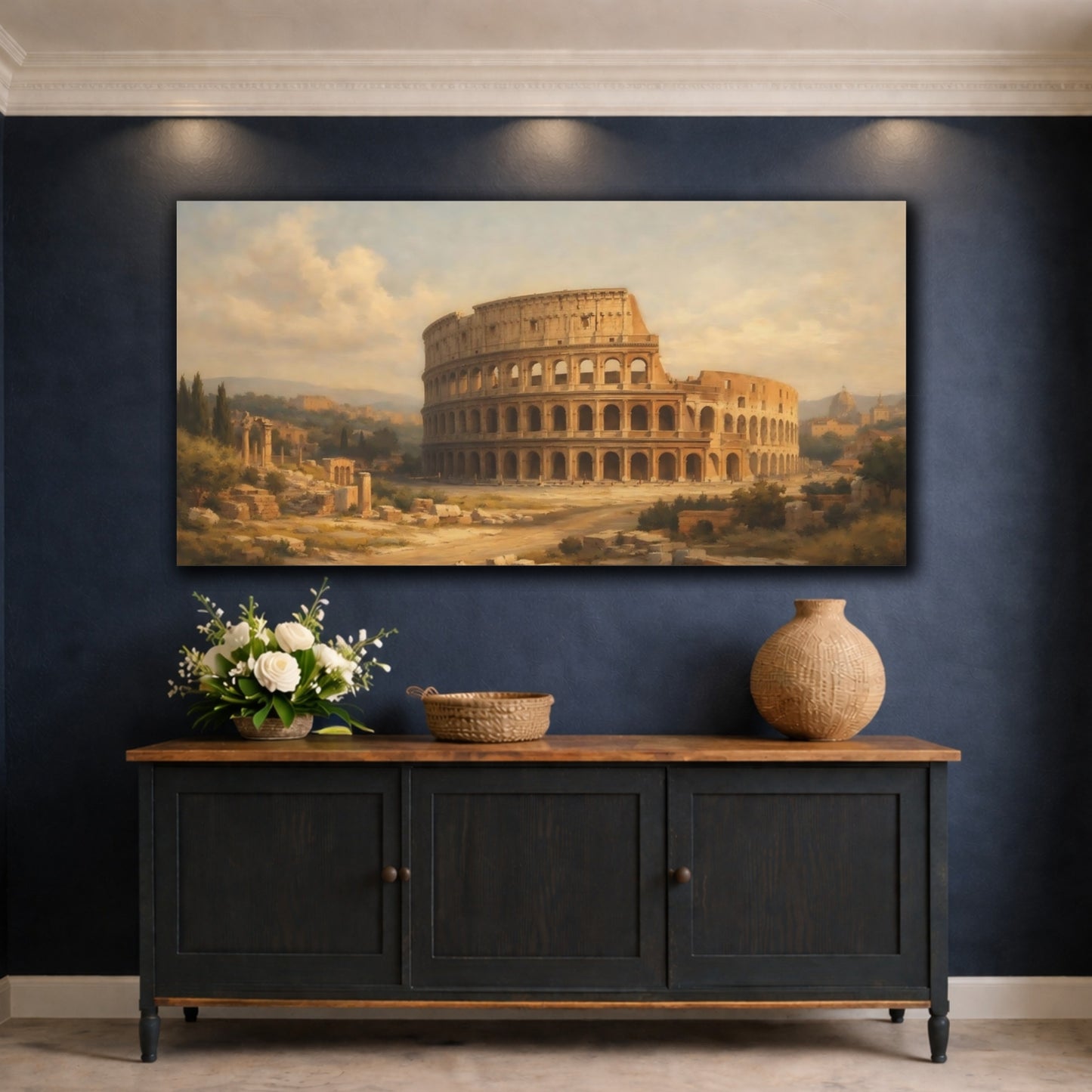 Mockup 4. Vintage Colosseum Colosseum Brown shown as stretched canvas wall art