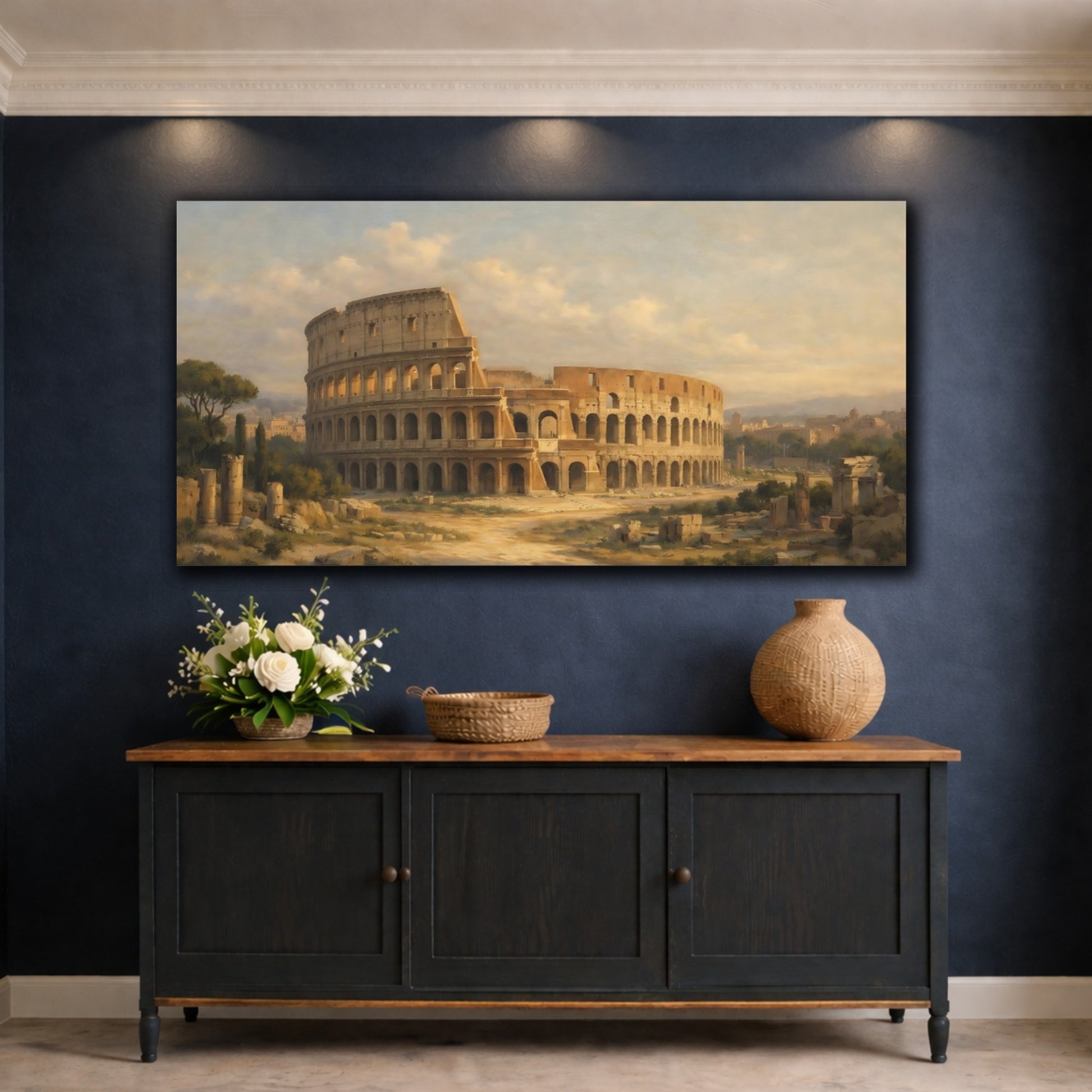 Mockup 4. Vintage Colosseum Colosseum Brown shown as stretched canvas wall art