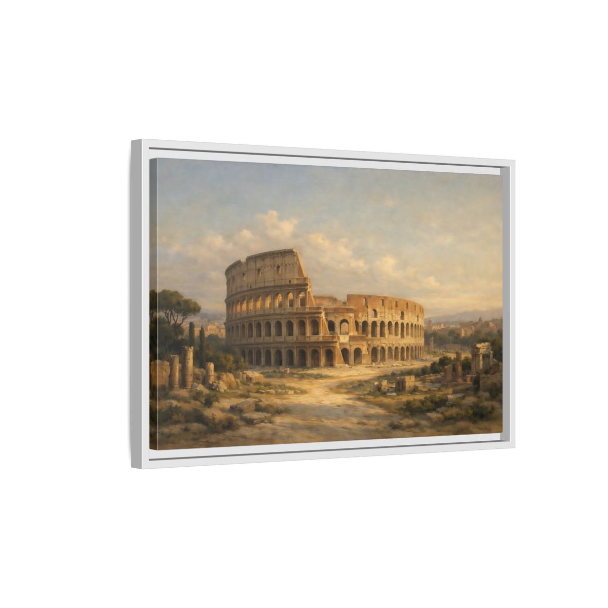Side Mockup 1. Vintage Colosseum Historic Colosseum shown as stretched canvas wall art
