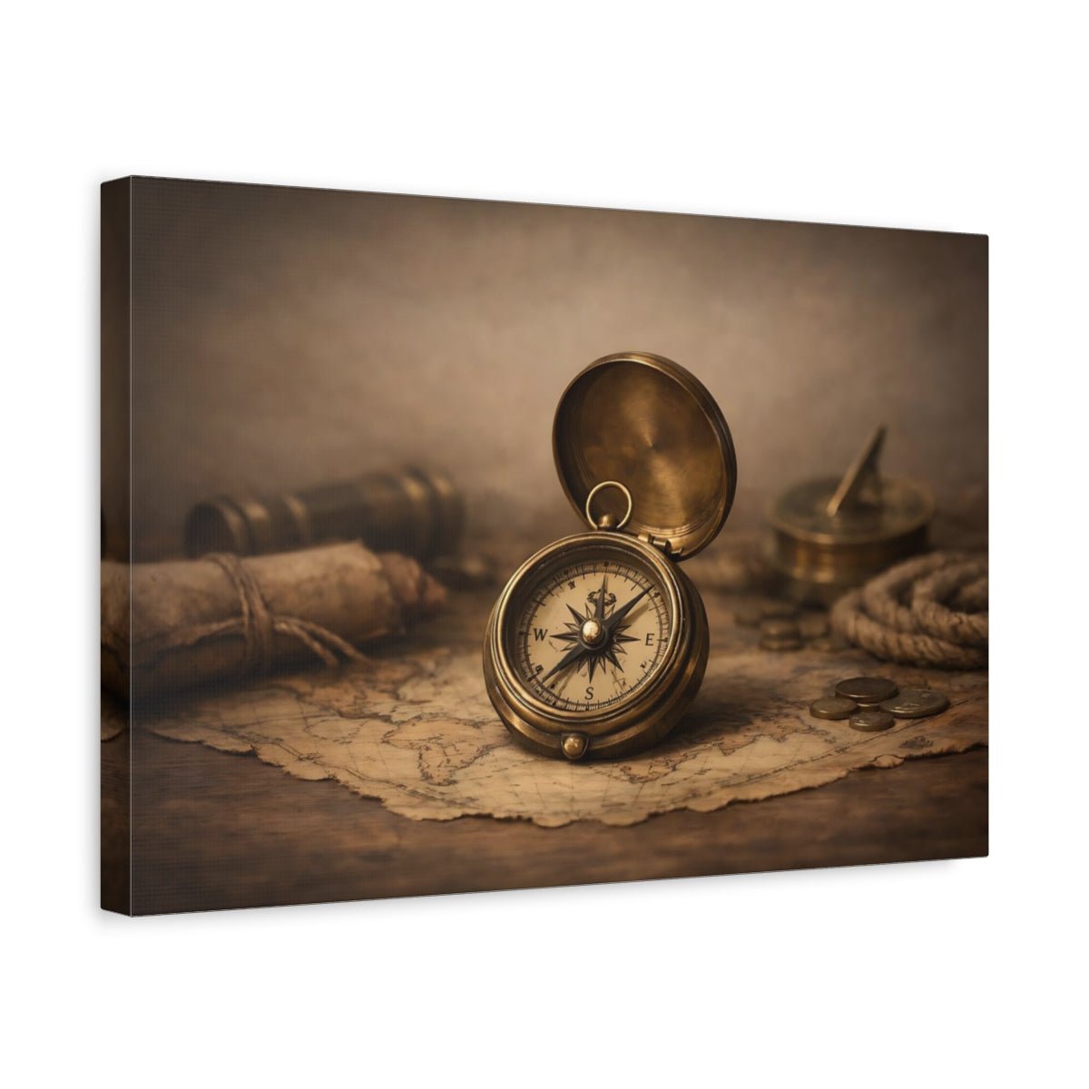 Vintage Compass Brown - Canvas Wall Art Print - YesArtYes