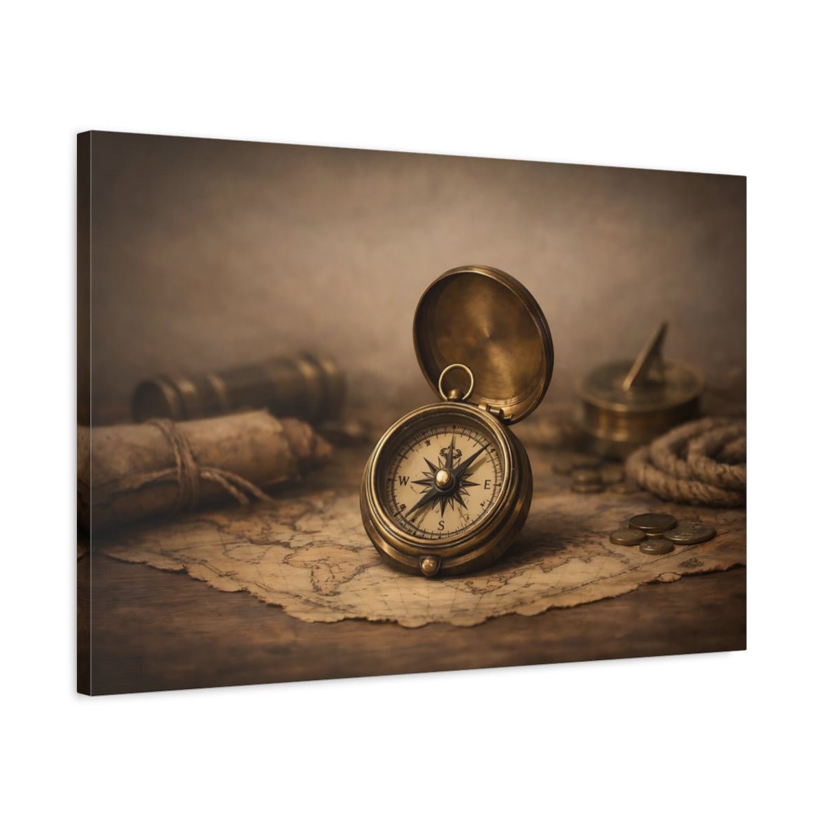 Vintage Compass Brown - Canvas Wall Art Print - YesArtYes