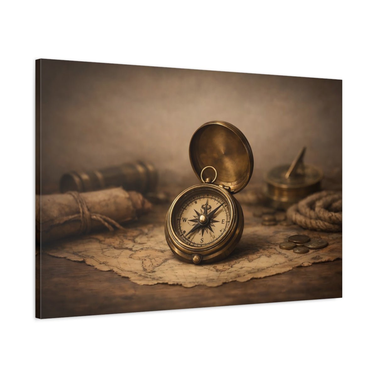 Vintage Compass Brown - Canvas Wall Art Print - YesArtYes