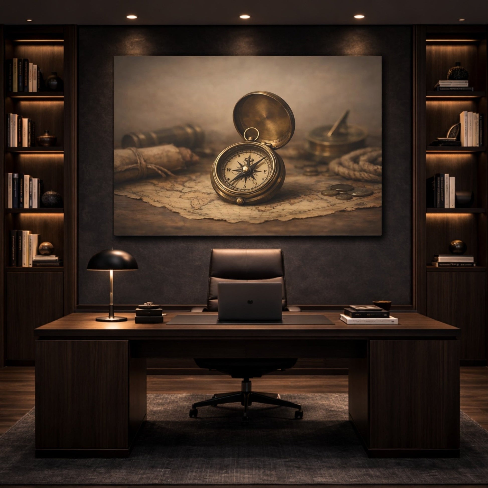Vintage Compass Brown - Canvas Wall Art Print - YesArtYes