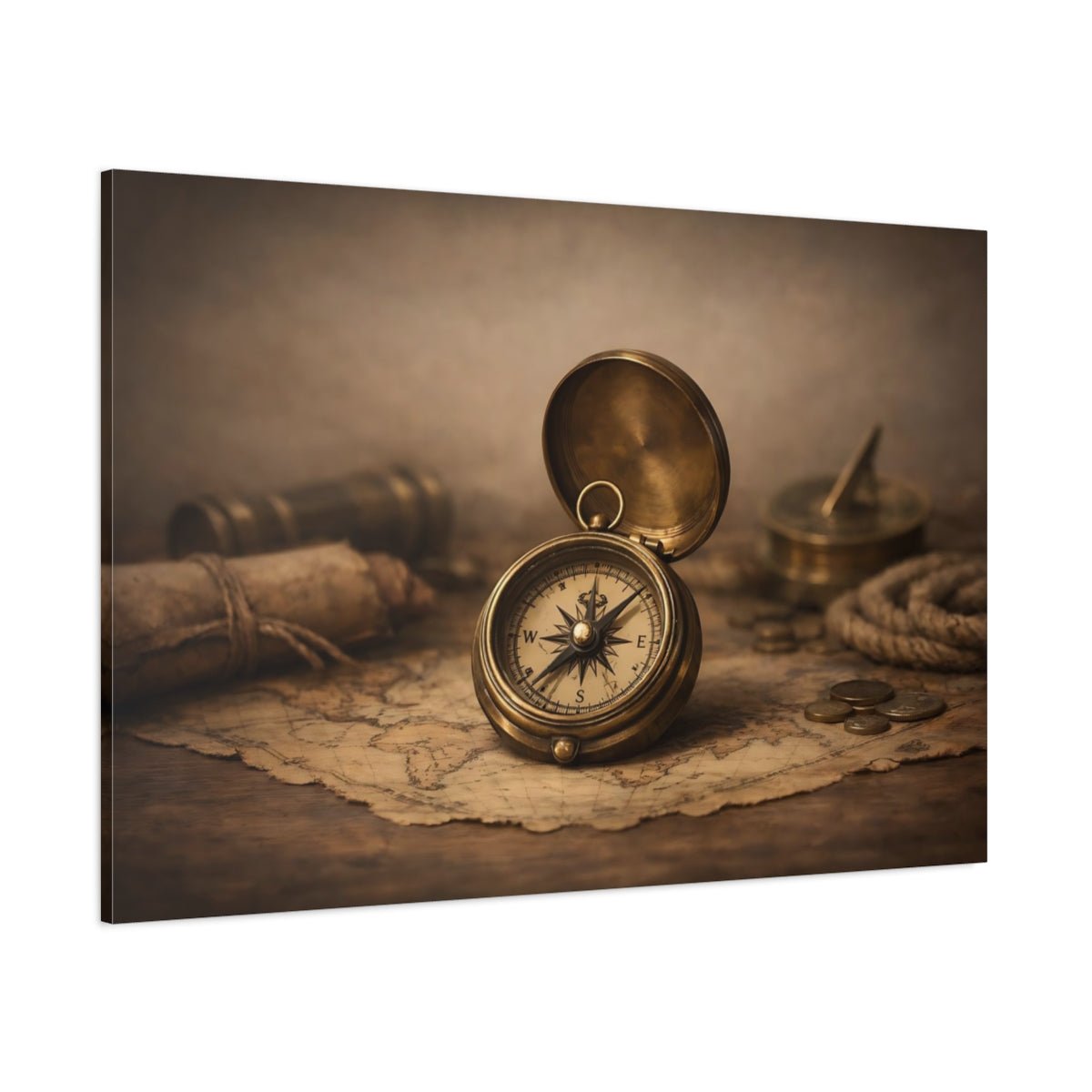 Vintage Compass Brown - Canvas Wall Art Print - YesArtYes