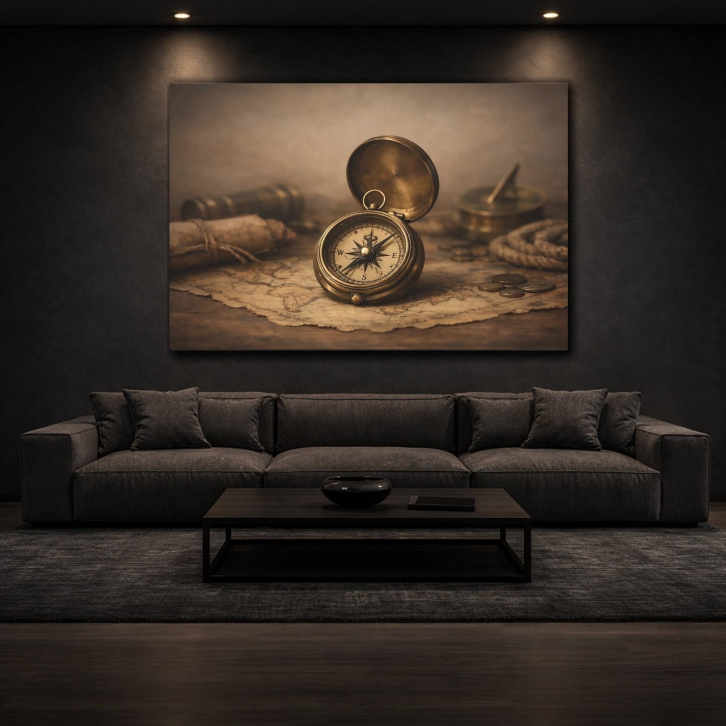 Vintage Compass Brown - Canvas Wall Art Print - YesArtYes