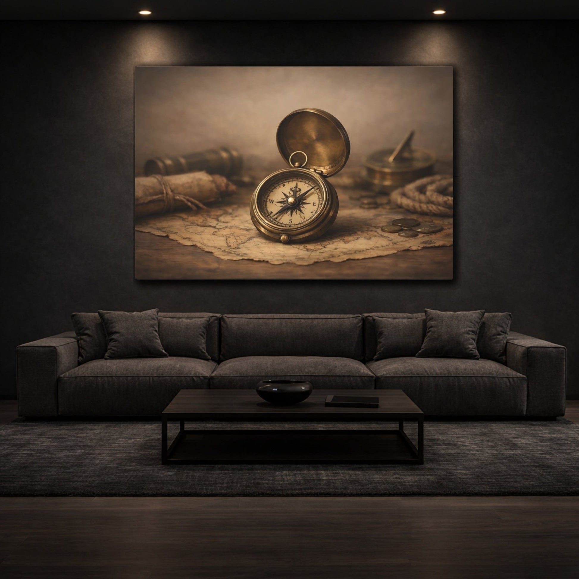 Vintage Compass Brown - Canvas Wall Art Print - YesArtYes