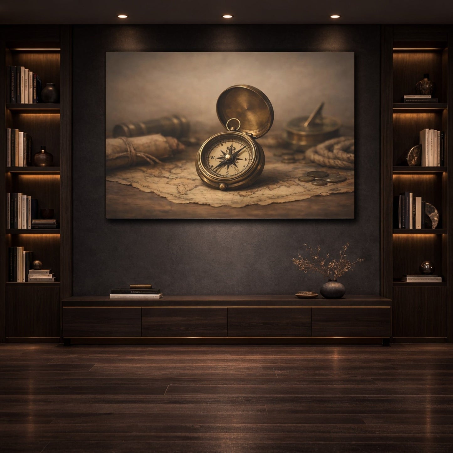 Vintage Compass Brown - Canvas Wall Art Print - YesArtYes