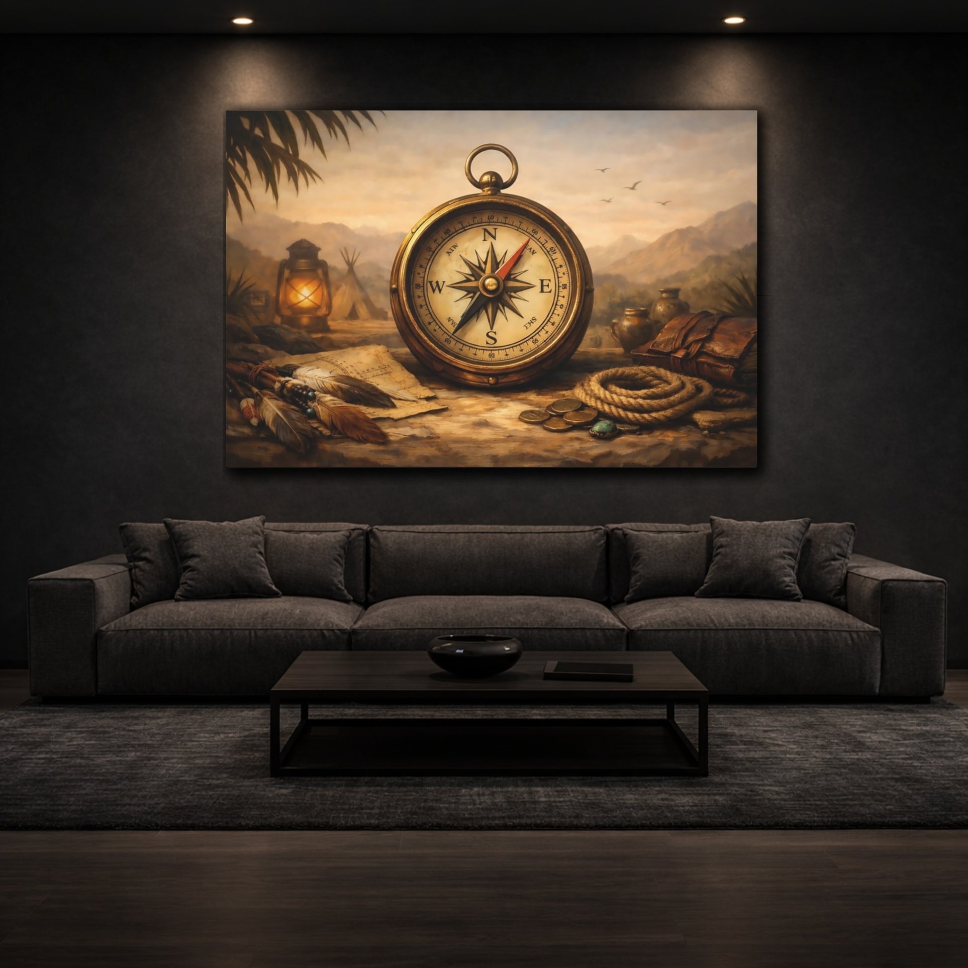 Vintage Compass Vintage Adventure shown as front canvas room wall art