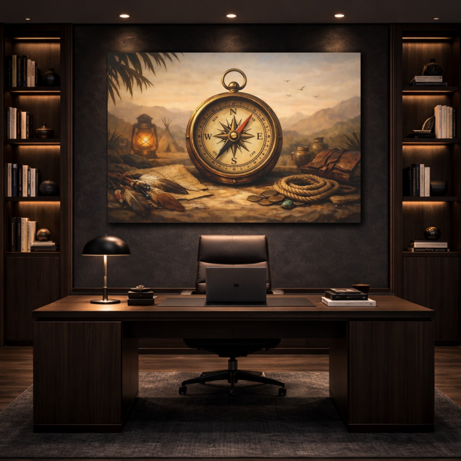 Vintage Compass Vintage Adventure shown as front canvas room wall art