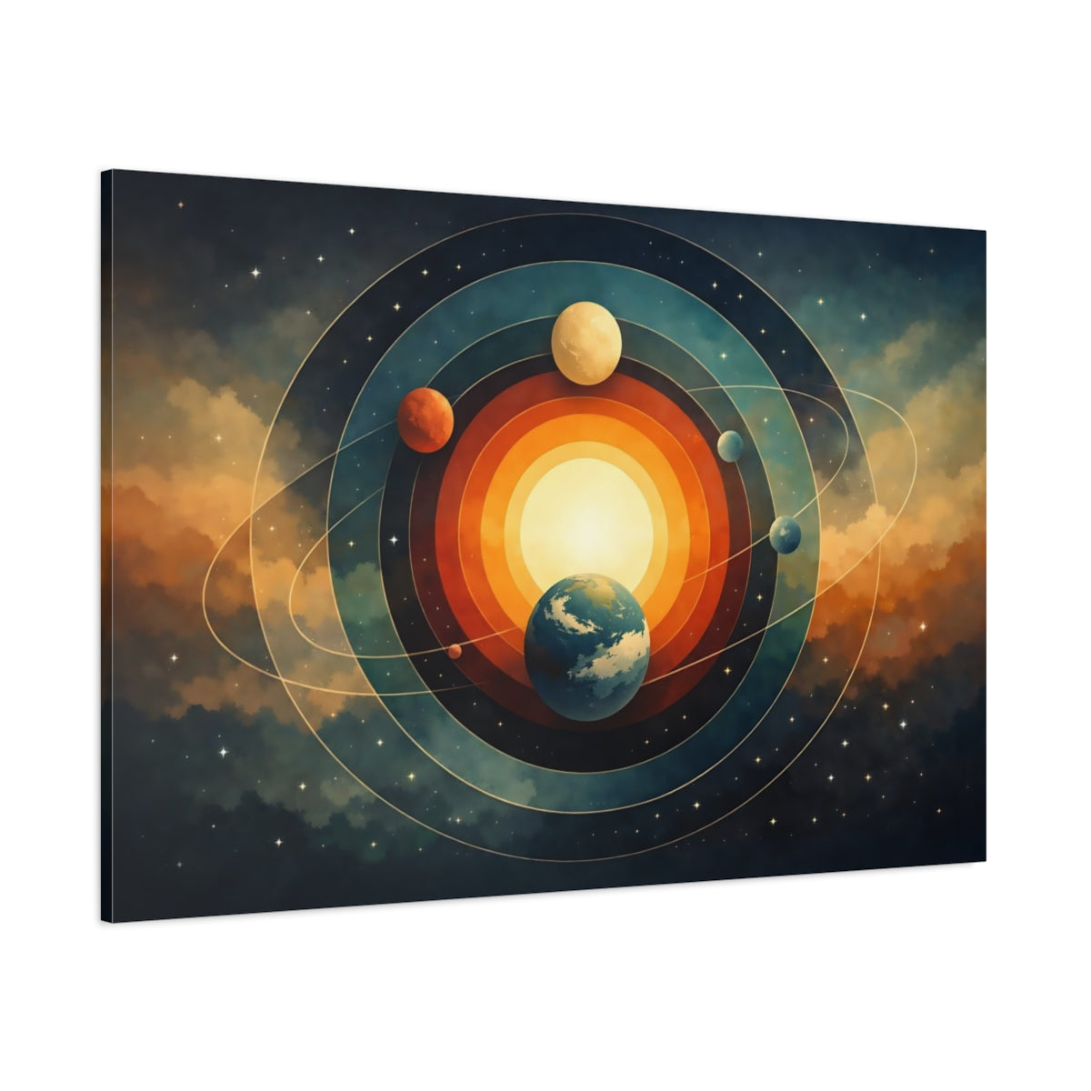 Vintage Cosmic Circles shown as stretched canvas wall art