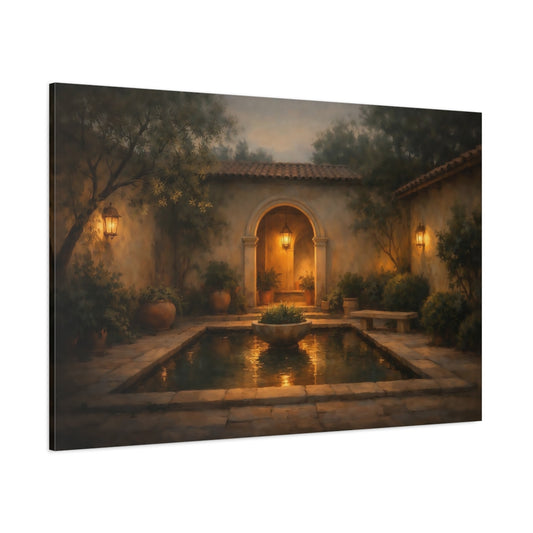 Main Mockup. Vintage Courtyard Garden Tuscan Courtyard shown as stretched canvas wall art