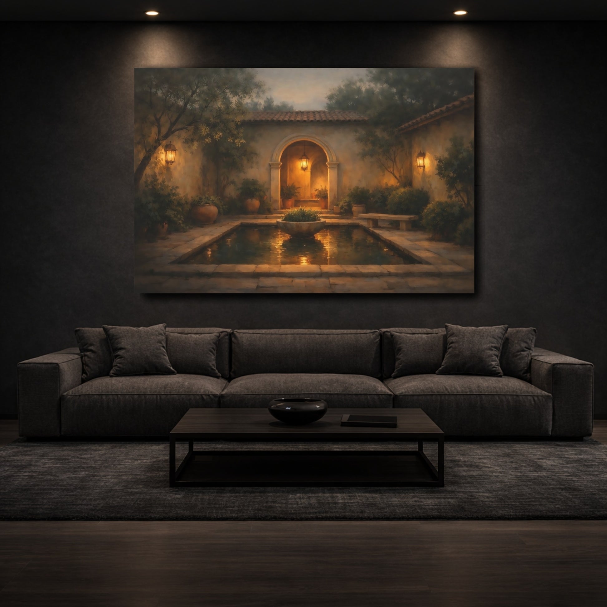 Mockup 2. Vintage Courtyard Garden Tuscan Courtyard shown as stretched canvas wall art