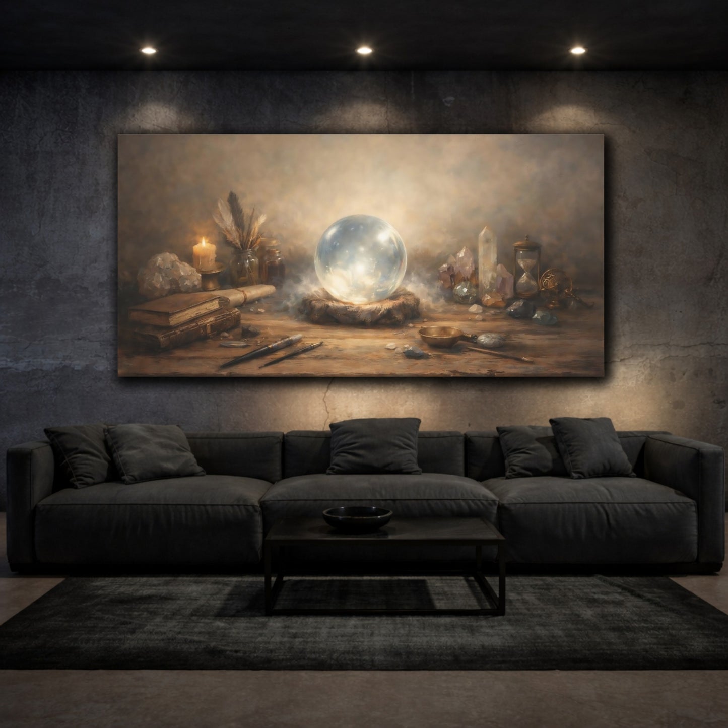 Mockup 2. Vintage Crystal Ball Mystical Glow shown as stretched canvas wall art