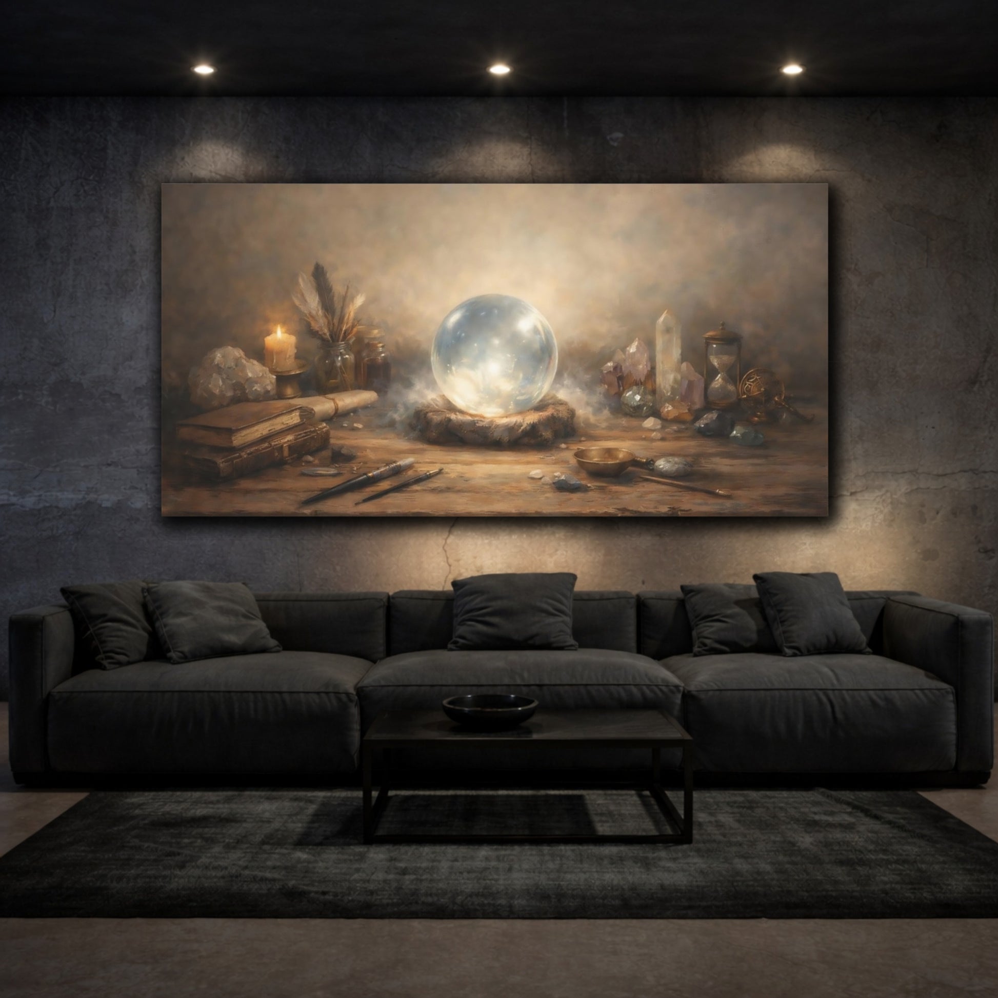 Mockup 2. Vintage Crystal Ball Mystical Glow shown as stretched canvas wall art