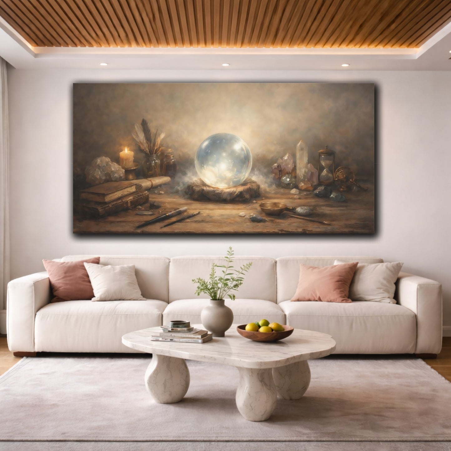Mockup 3. Vintage Crystal Ball Mystical Glow shown as stretched canvas wall art