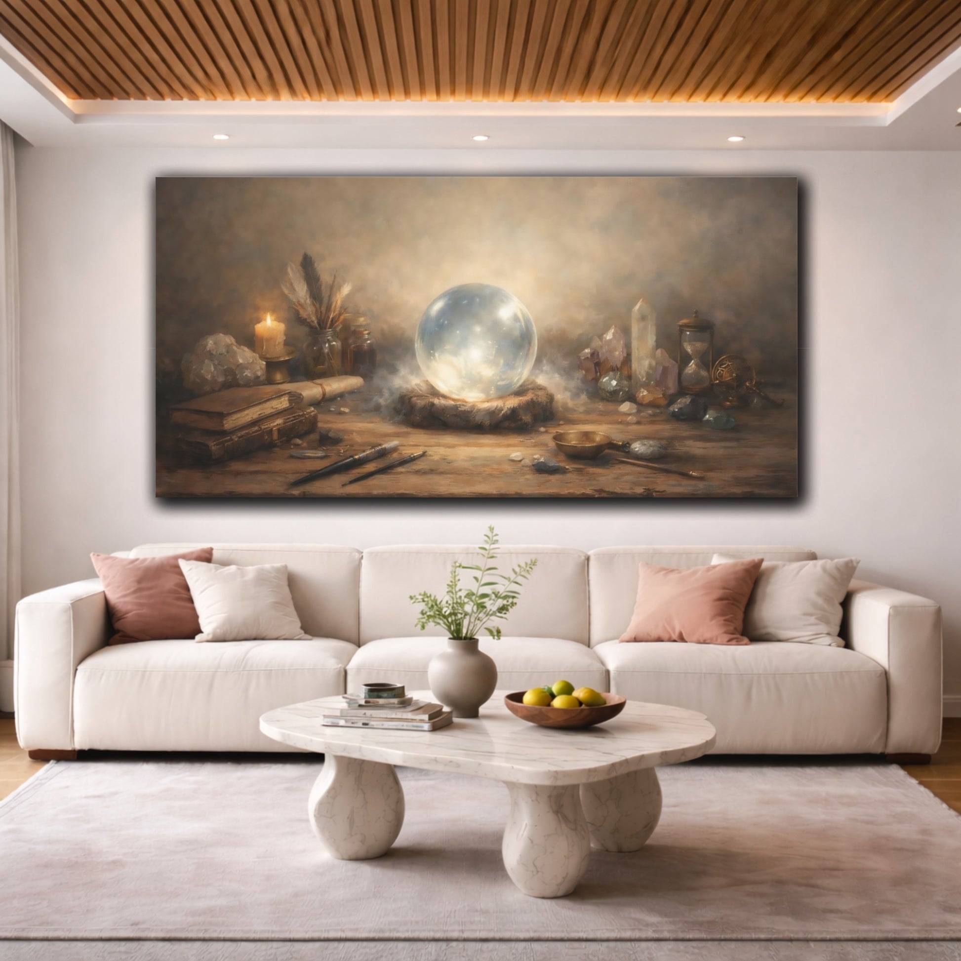 Mockup 3. Vintage Crystal Ball Mystical Glow shown as stretched canvas wall art