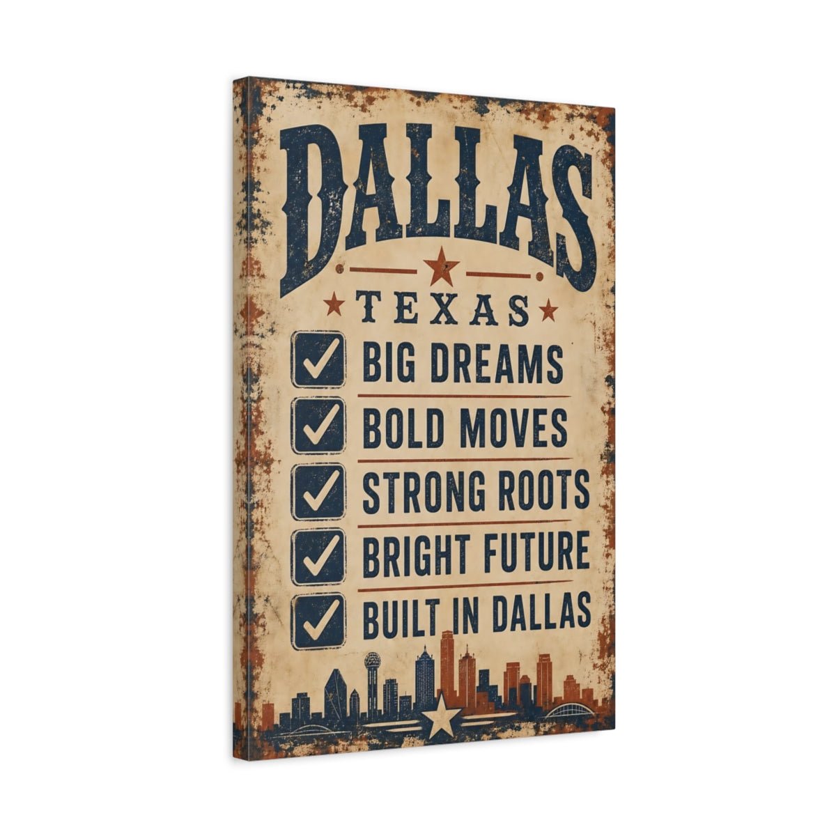 Vintage Dallas City Canvas Print – Living Room, Above Sofa - YesArtYes