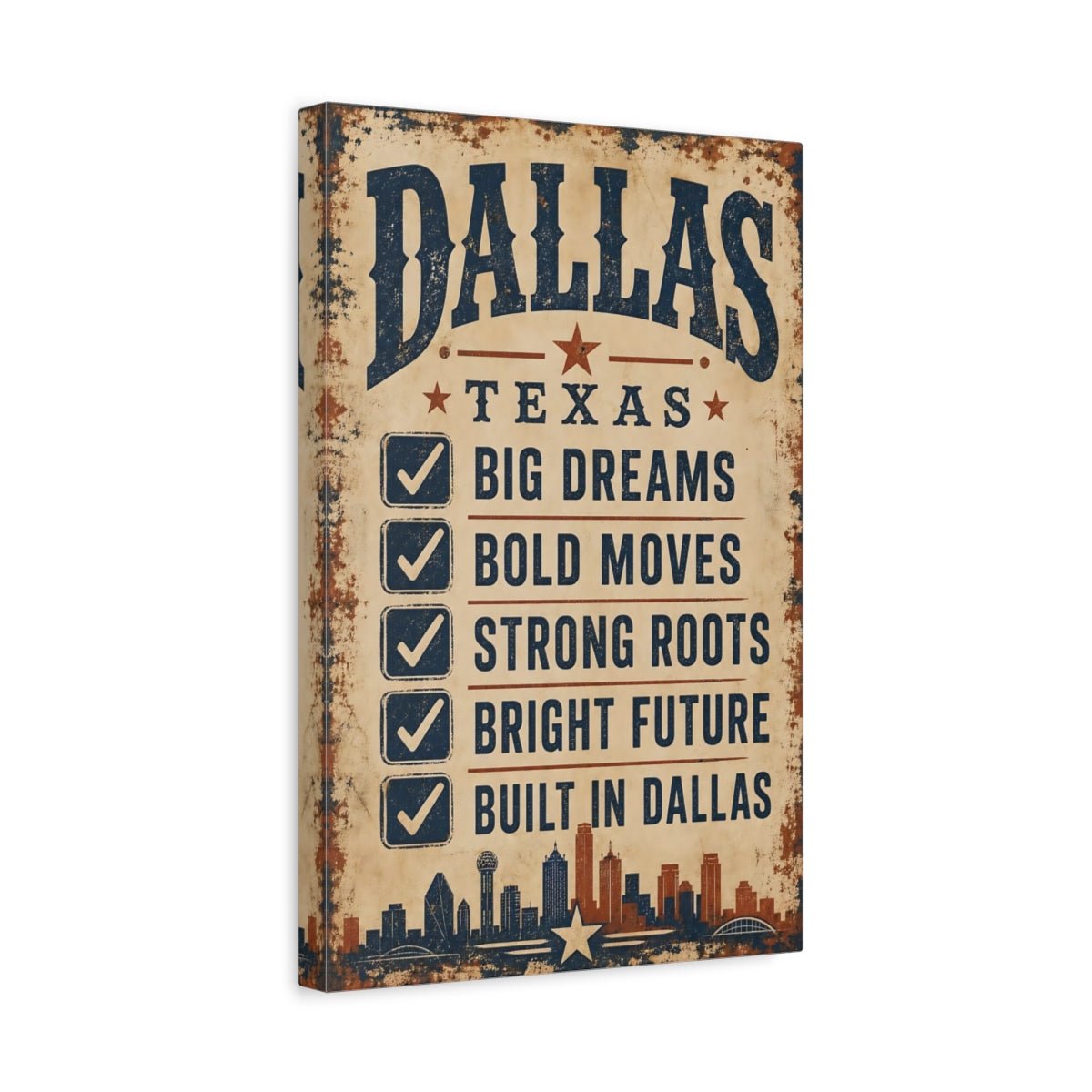 Vintage Dallas City Canvas Print – Living Room, Above Sofa - YesArtYes