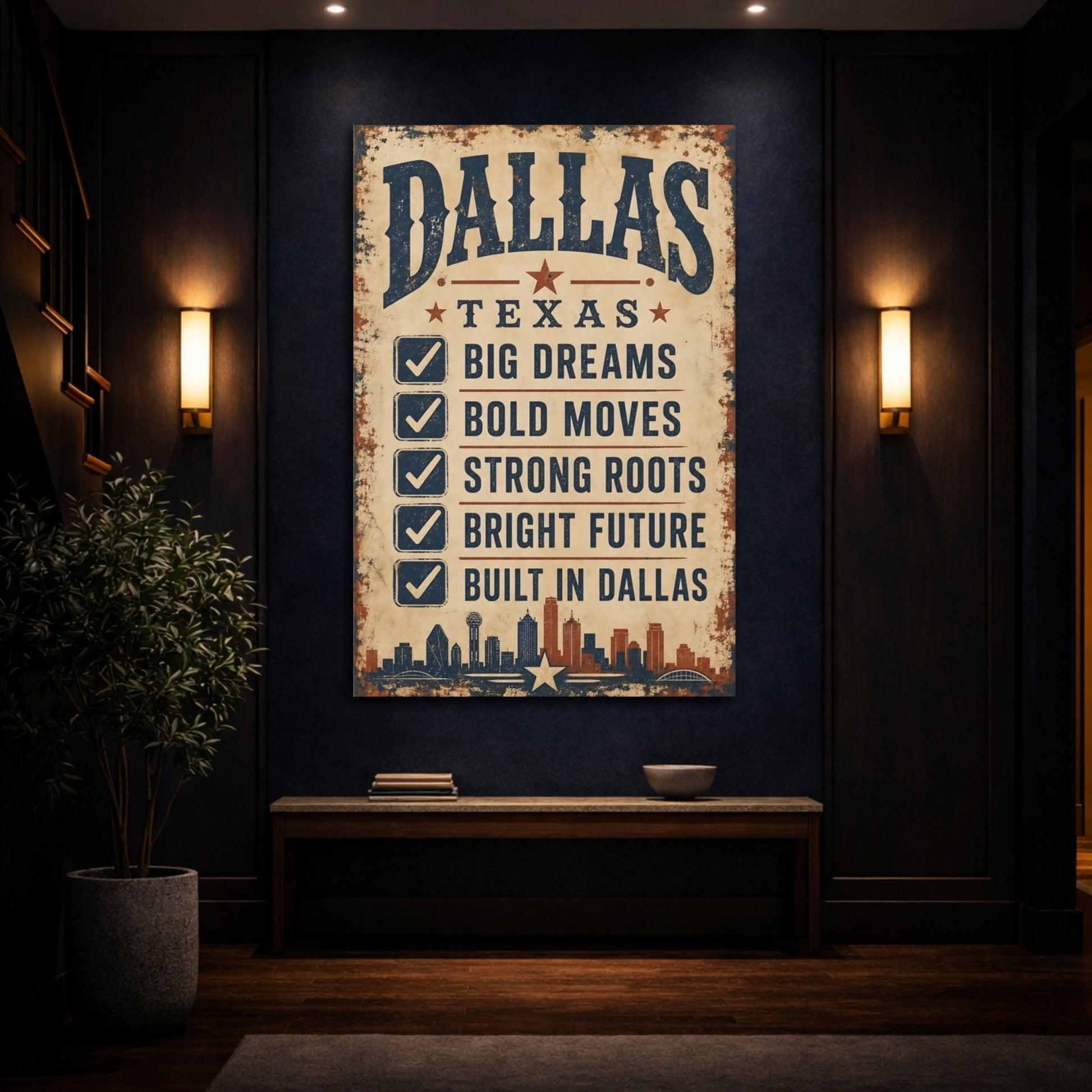 Vintage Dallas City Canvas Print – Living Room, Above Sofa - YesArtYes