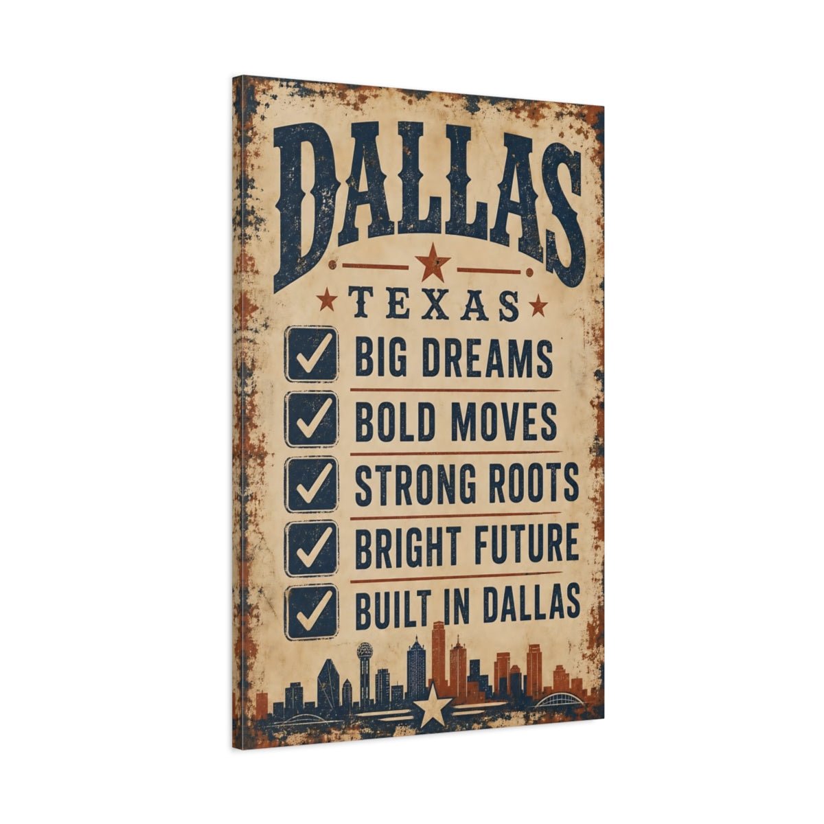 Vintage Dallas City Canvas Print – Living Room, Above Sofa - YesArtYes