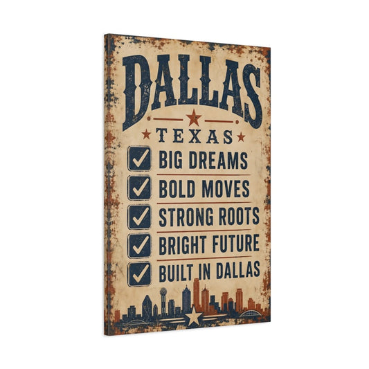 Vintage Dallas City Canvas Print – Living Room, Above Sofa - YesArtYes