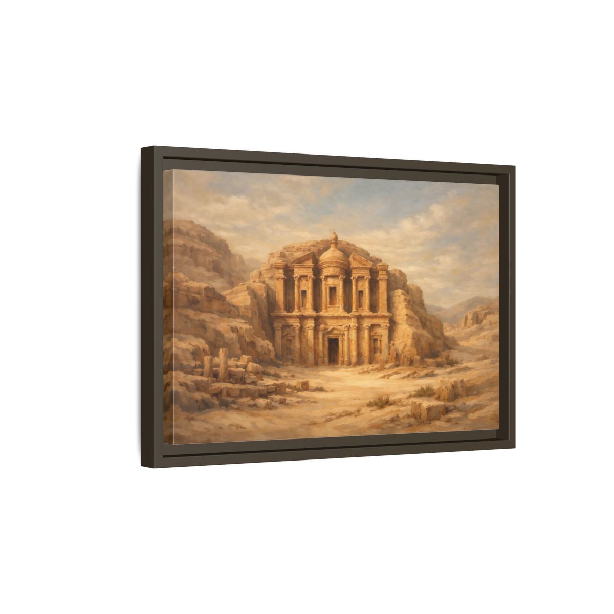 Side Mockup 5. Vintage Desert Monument Brown And Tan shown as stretched canvas wall art
