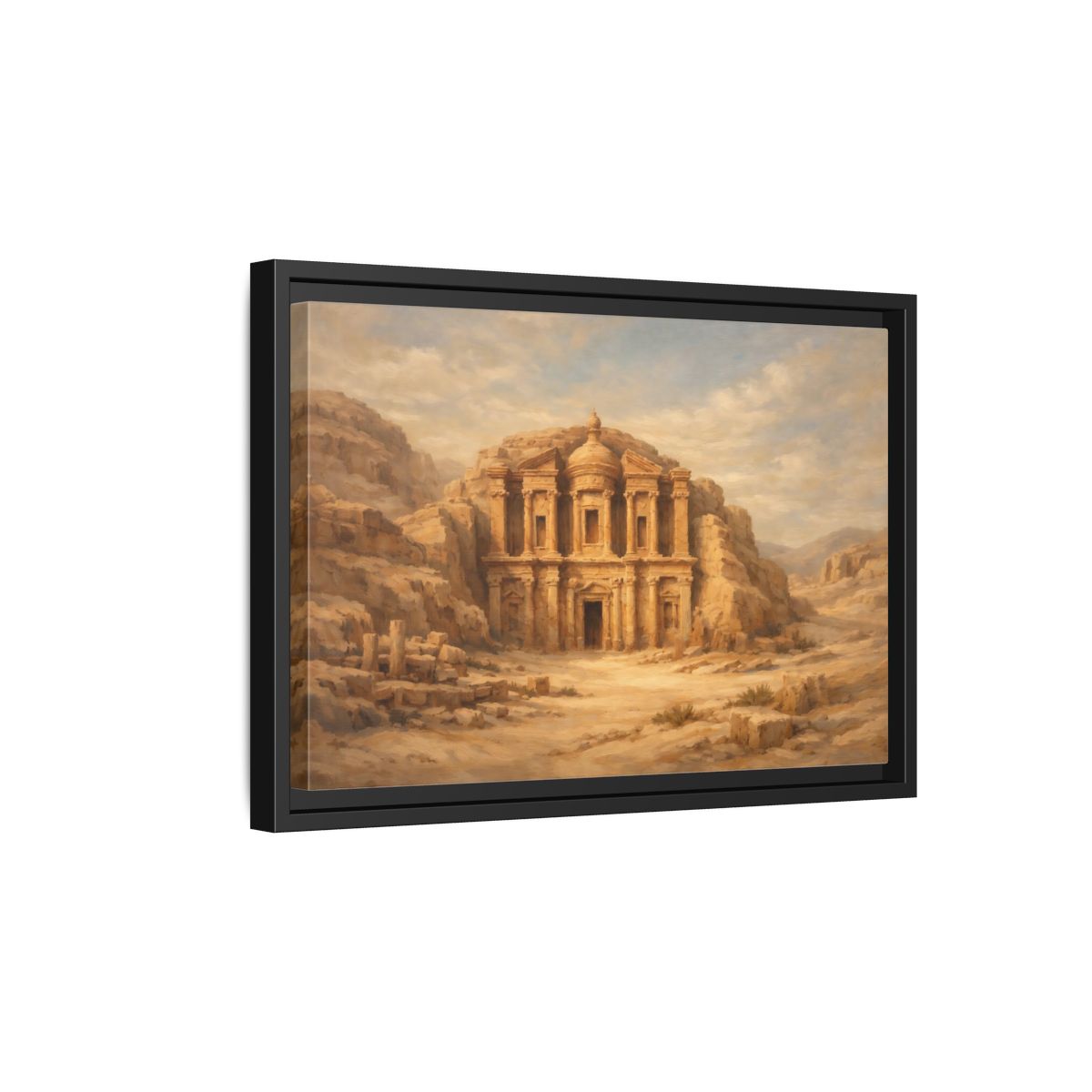 Side Mockup 6. Vintage Desert Monument Brown And Tan shown as stretched canvas wall art