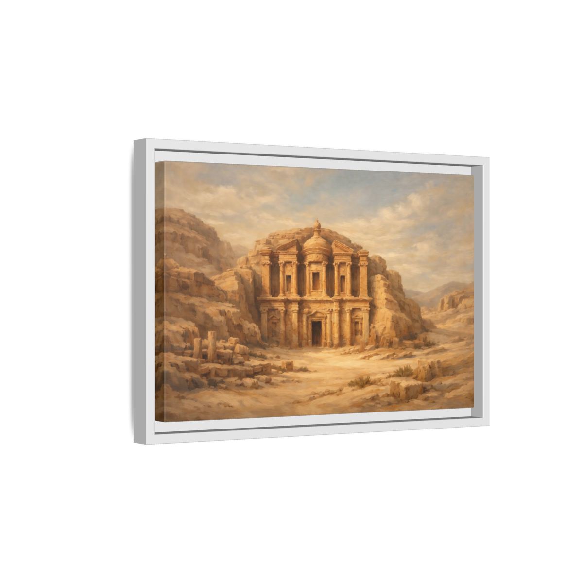 Side Mockup 4. Vintage Desert Monument Brown And Tan shown as stretched canvas wall art