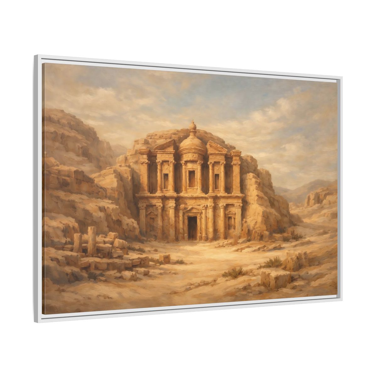 Side Mockup 7. Vintage Desert Monument Brown And Tan shown as stretched canvas wall art