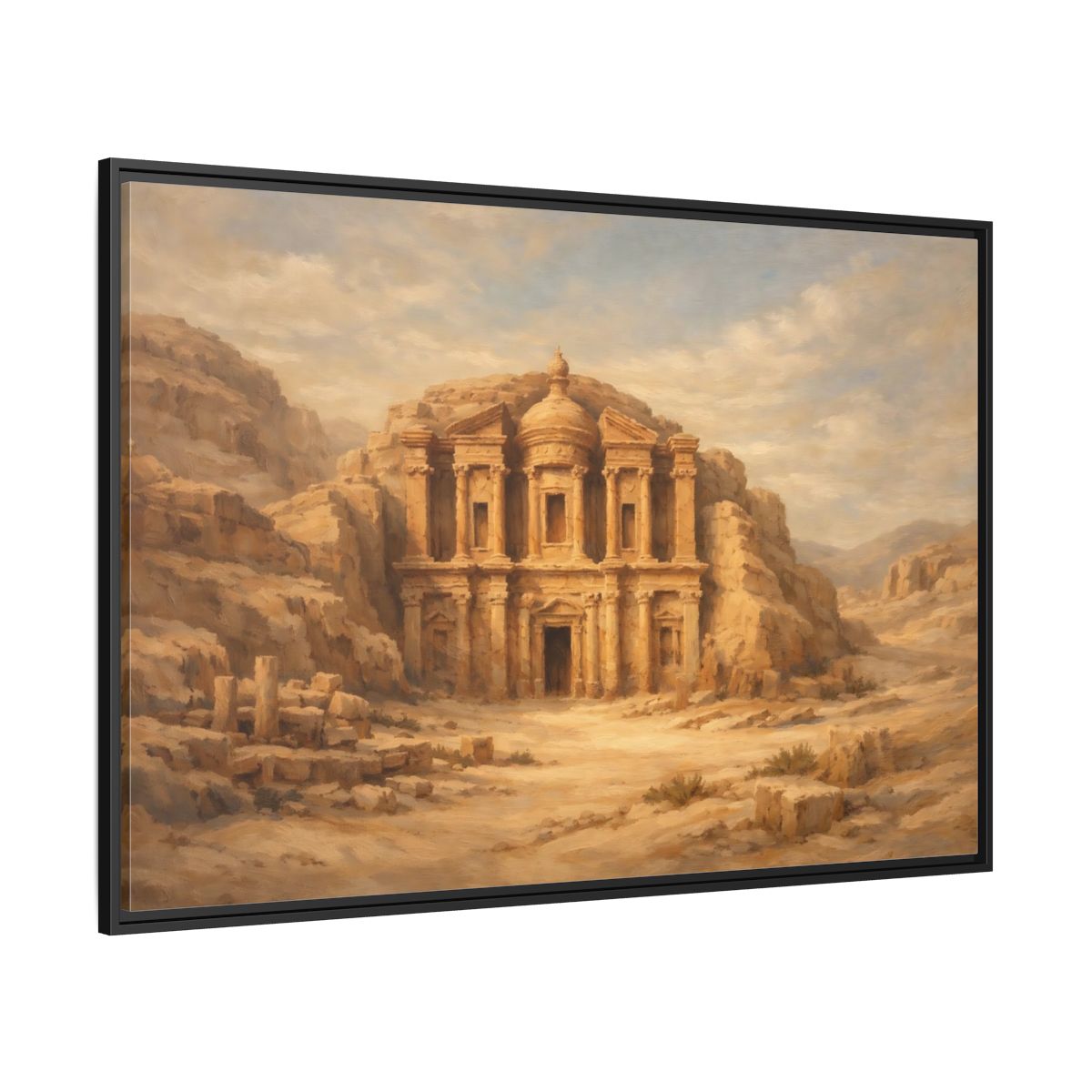 Side Mockup 12. Vintage Desert Monument Brown And Tan shown as stretched canvas wall art
