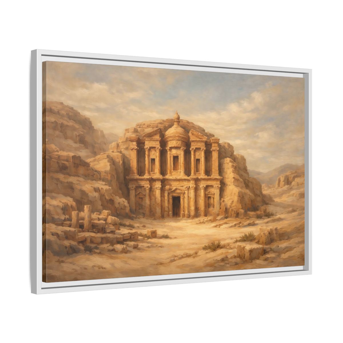 Side Mockup 10. Vintage Desert Monument Brown And Tan shown as stretched canvas wall art