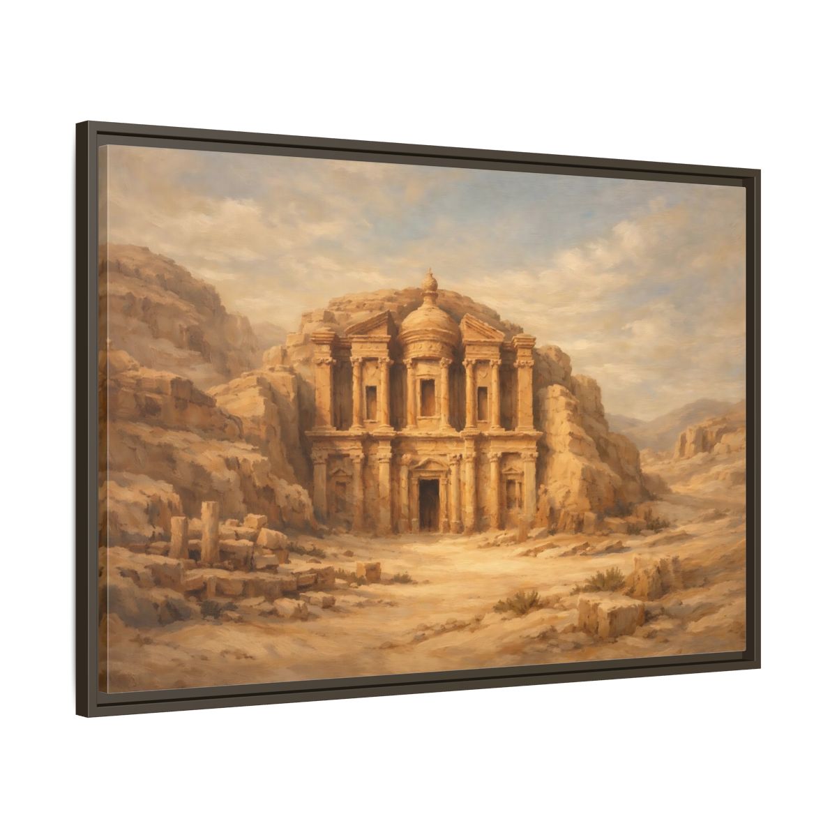 Side Mockup 9. Vintage Desert Monument Brown And Tan shown as stretched canvas wall art