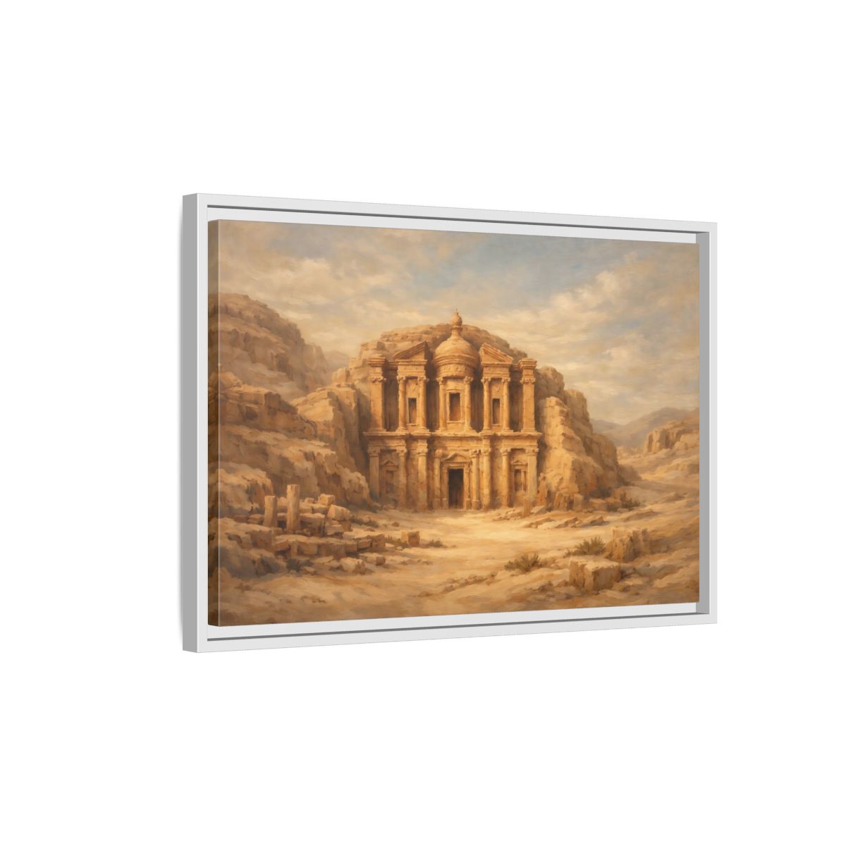 Side Mockup 1. Vintage Desert Monument Brown And Tan shown as stretched canvas wall art