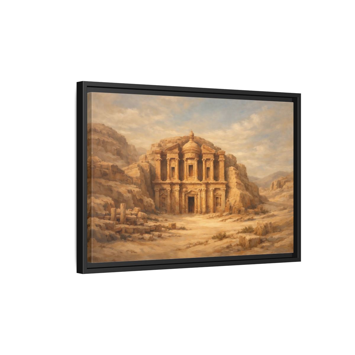 Side Mockup 3. Vintage Desert Monument Brown And Tan shown as stretched canvas wall art